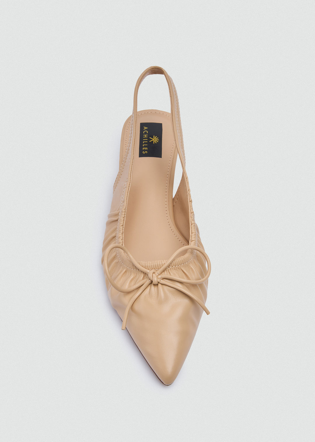 Ruched Strap Kitten Heels - Faux Leather - Beige