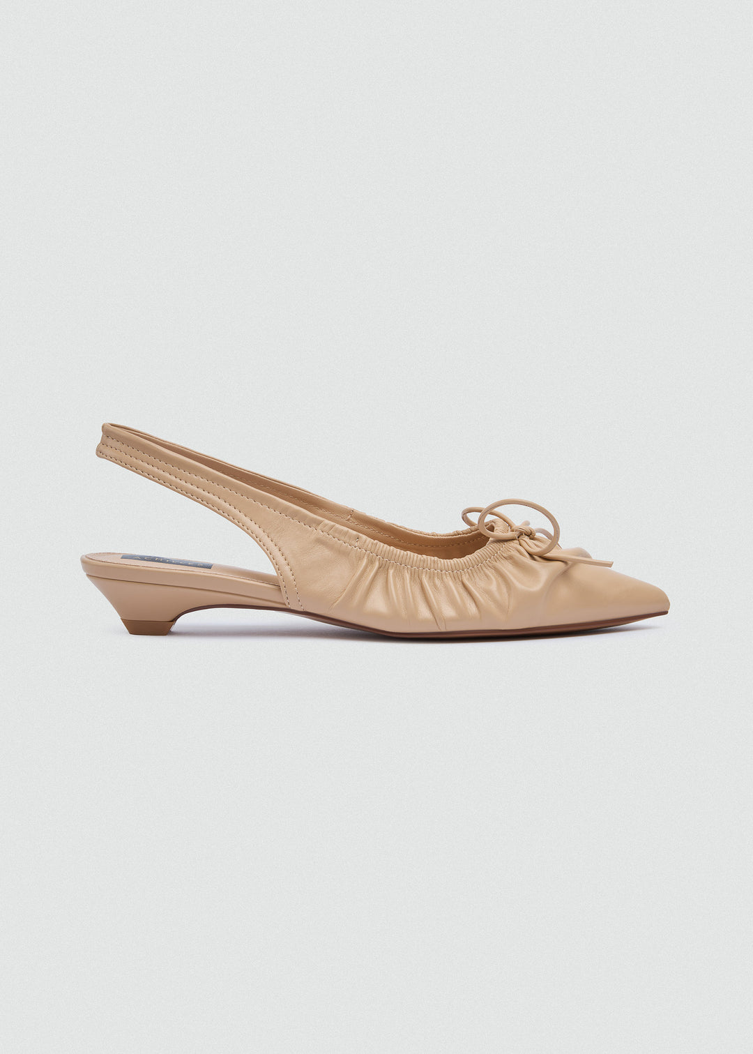 Ruched Strap Kitten Heels - Faux Leather - Beige
