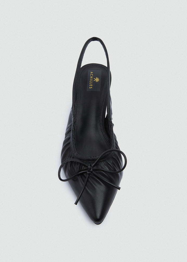 Ruched Strap Kitten Heels - Faux Leather - Black