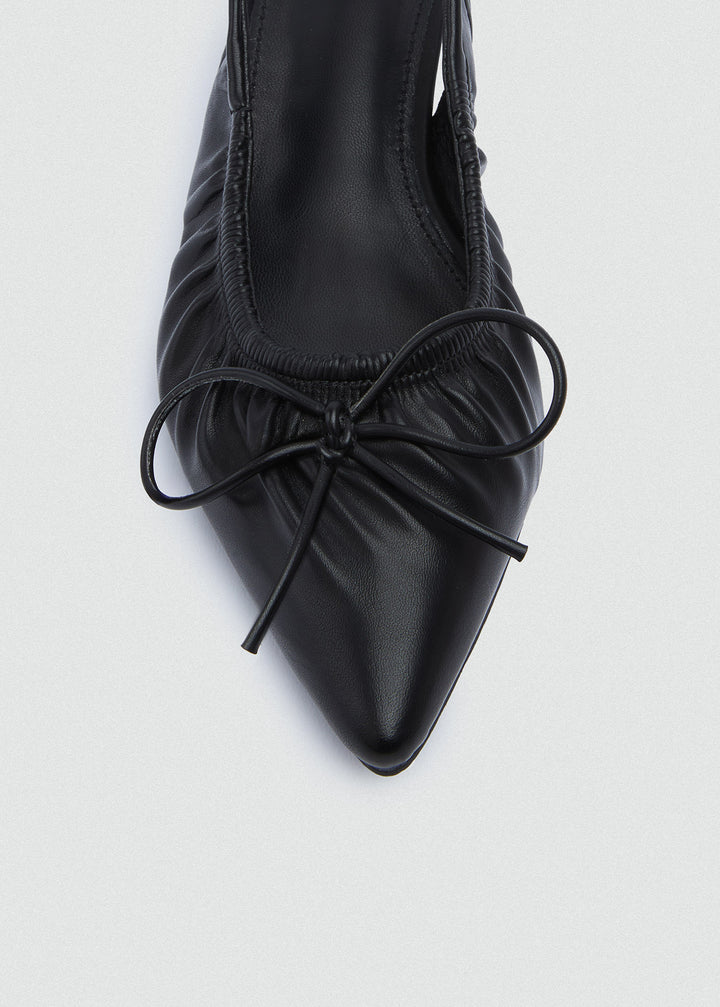 Ruched Strap Kitten Heels - Faux Leather - Black