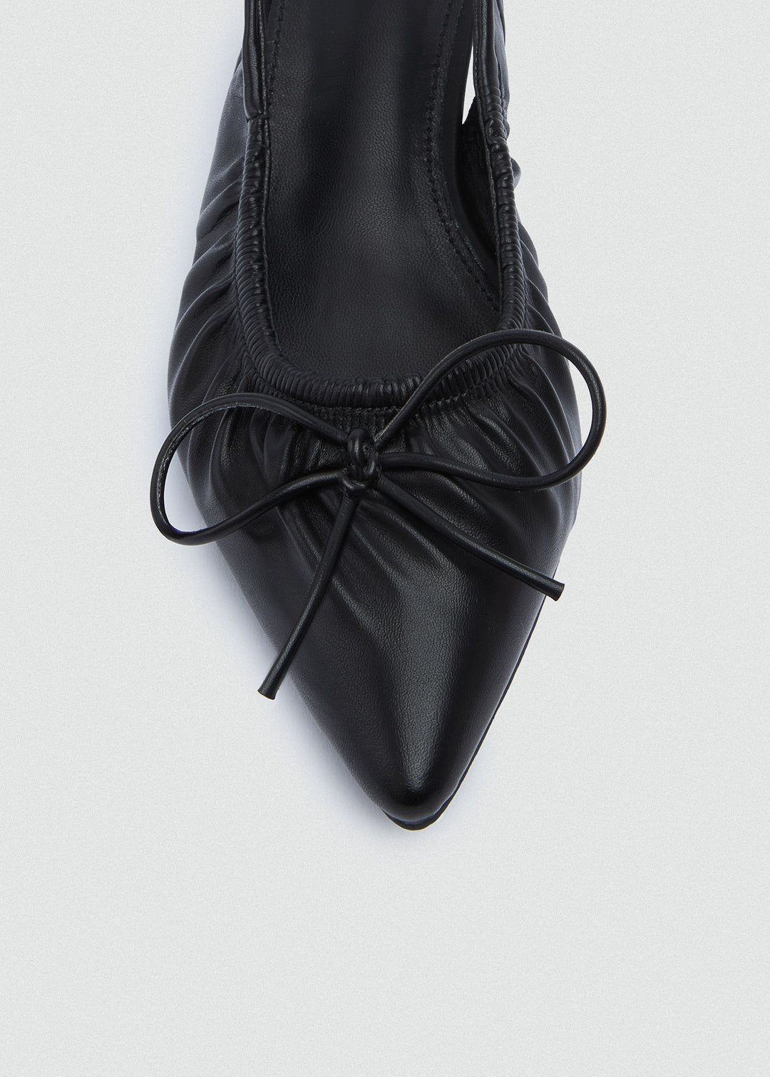 Ruched Strap Kitten Heels - Faux Leather - Black