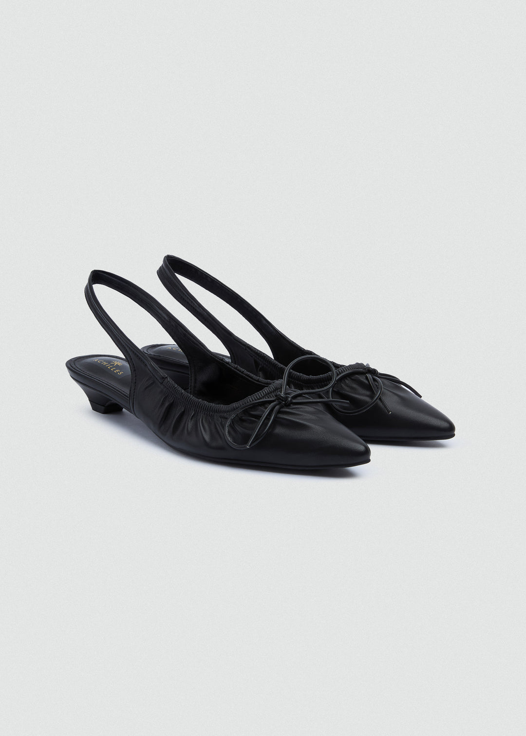 Ruched Strap Kitten Heels - Faux Leather - Black