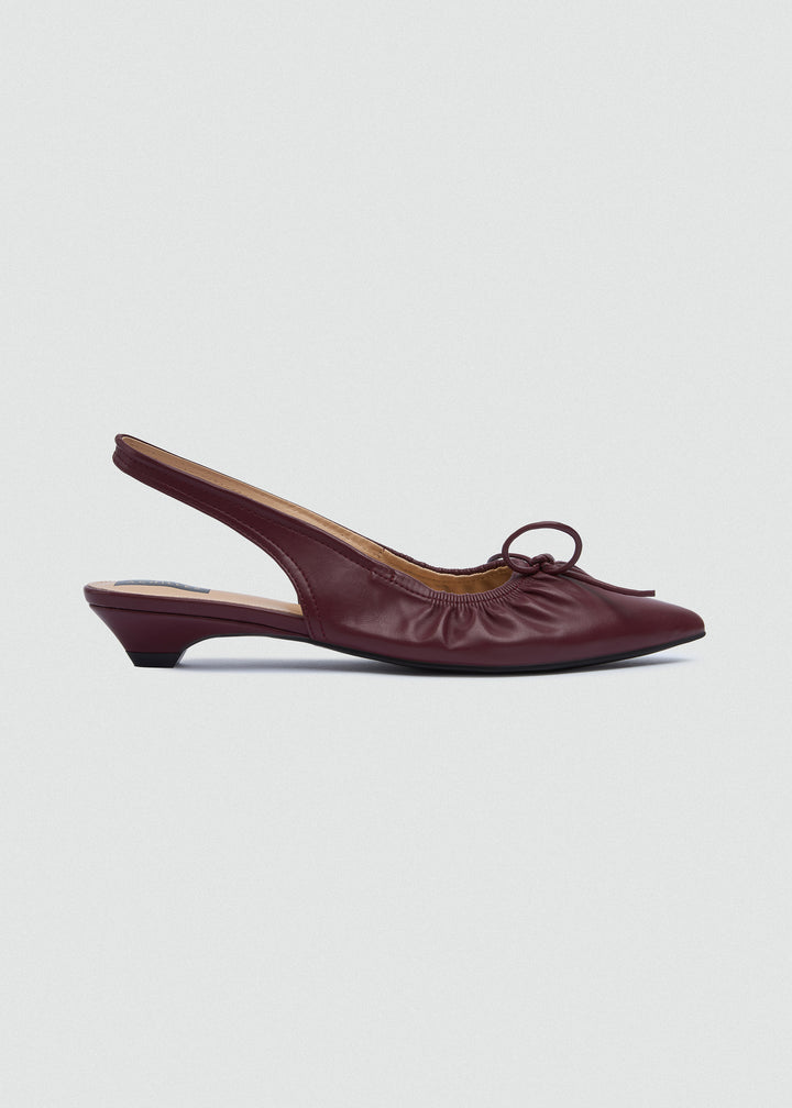 Ruched Strap Kitten Heels - Faux Leather - Maroon