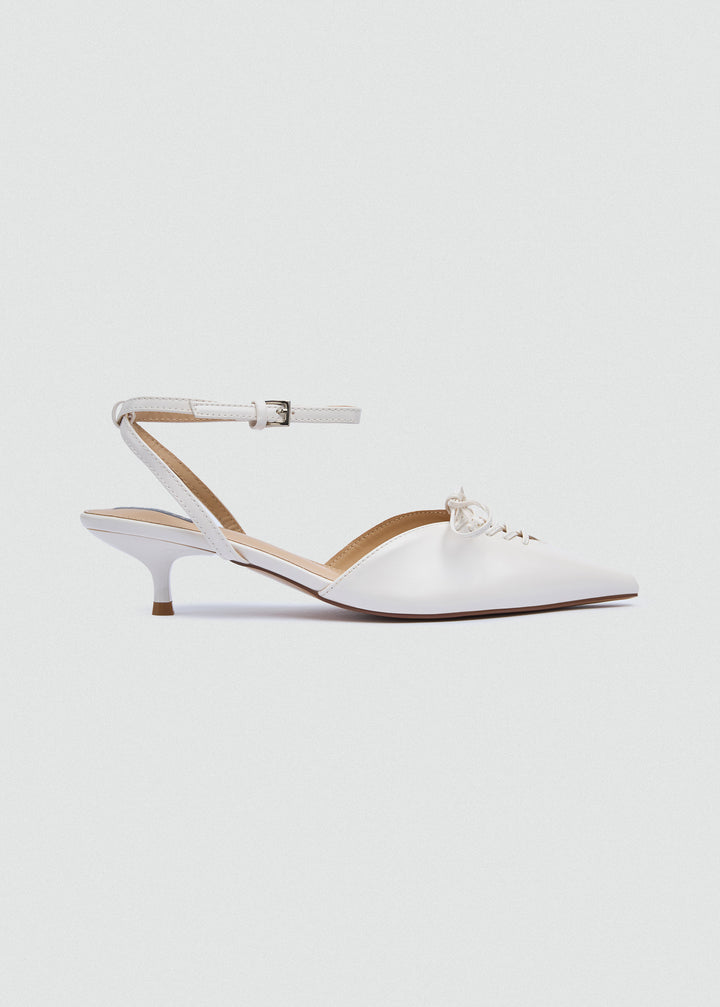 Strappy Lace-Up Kitten Heels - Beige