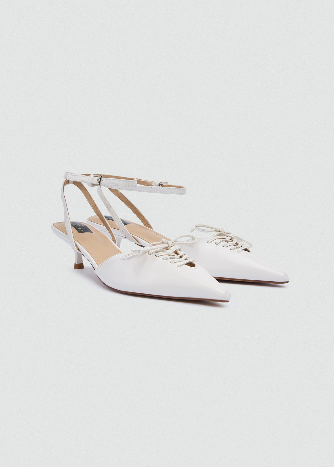 Strappy Lace-Up Kitten Heels - Beige