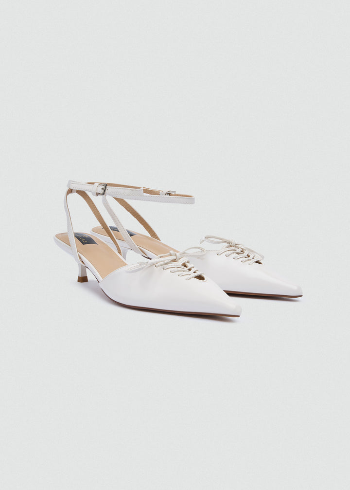 Strappy Lace-Up Kitten Heels - Beige
