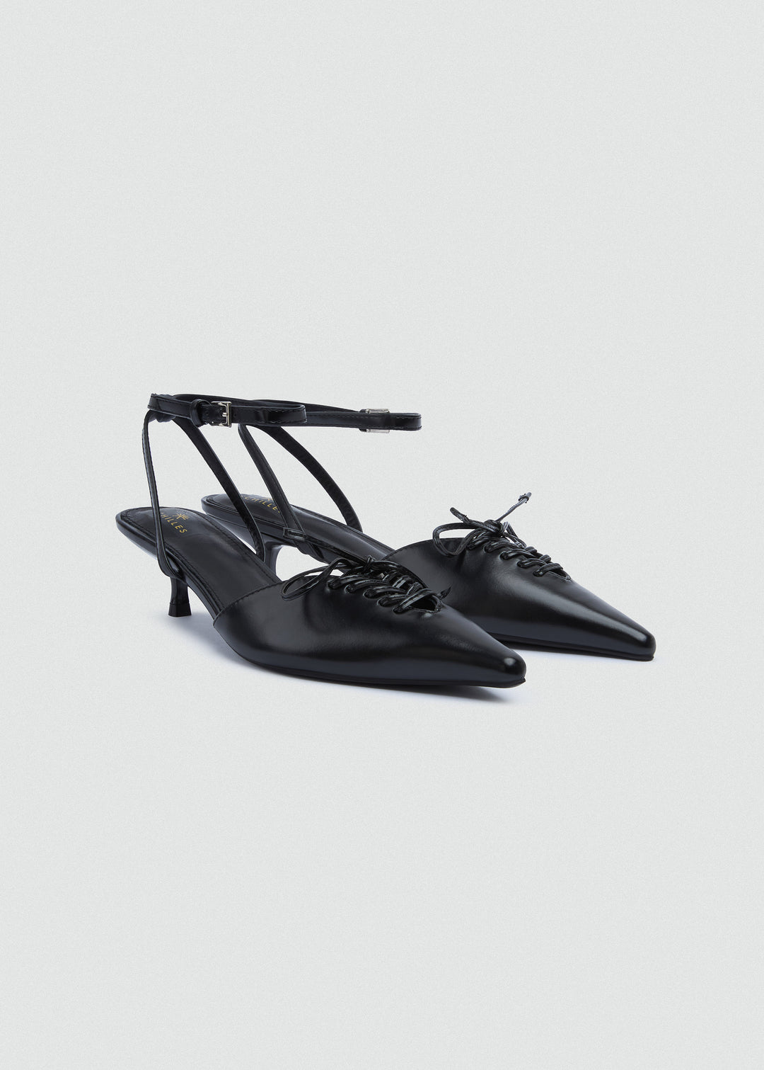 Strappy Lace-Up Kitten Heels - Black