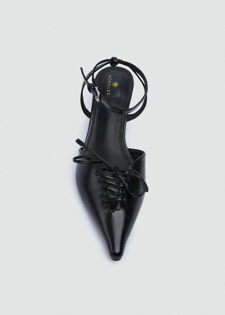 Strappy Lace-Up Kitten Heels - Black
