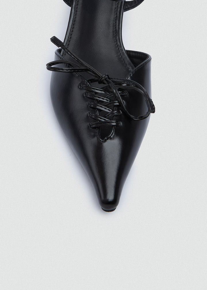 Strappy Lace-Up Kitten Heels - Black