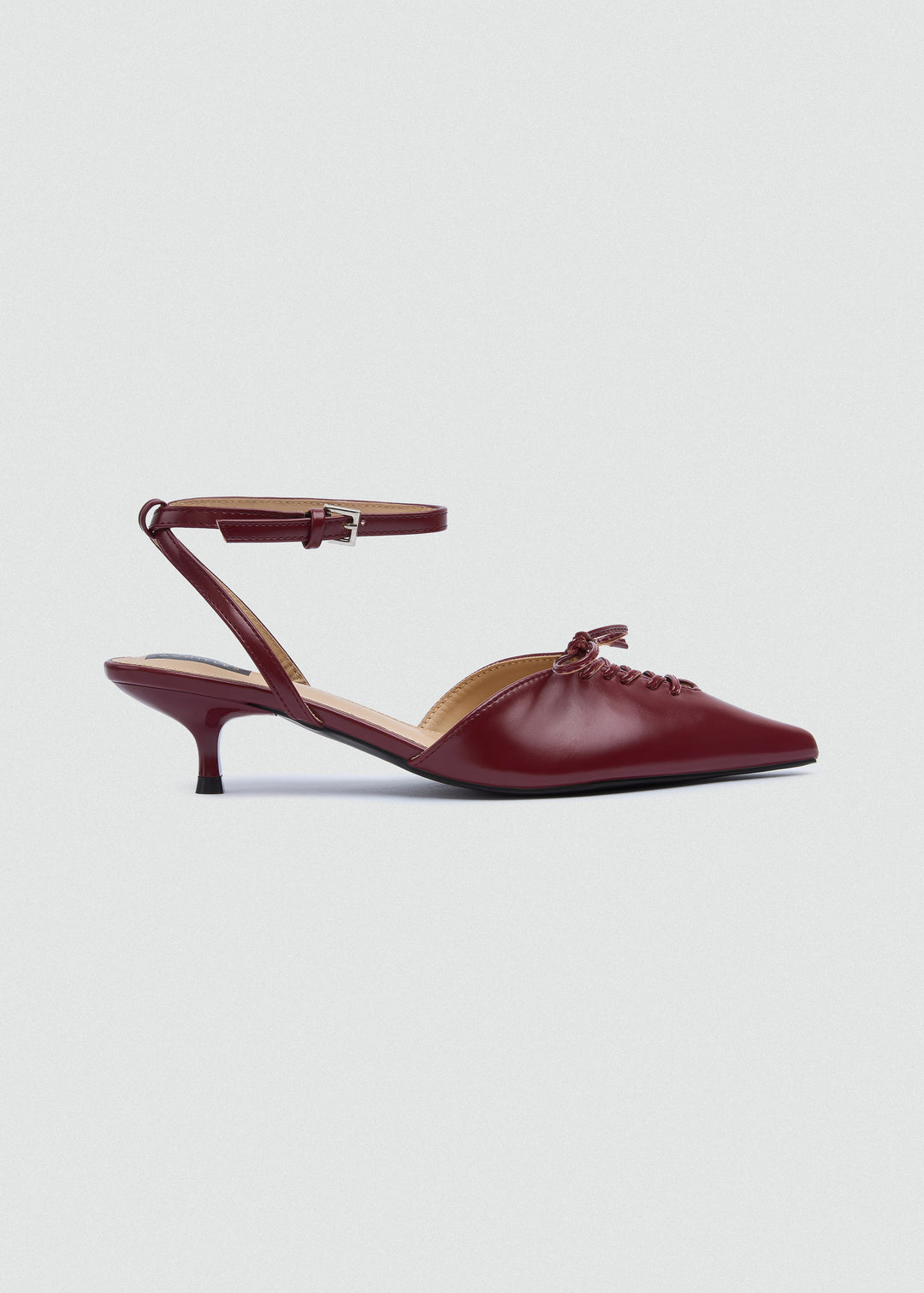 Strappy Lace-Up Kitten Heels - Maroon
