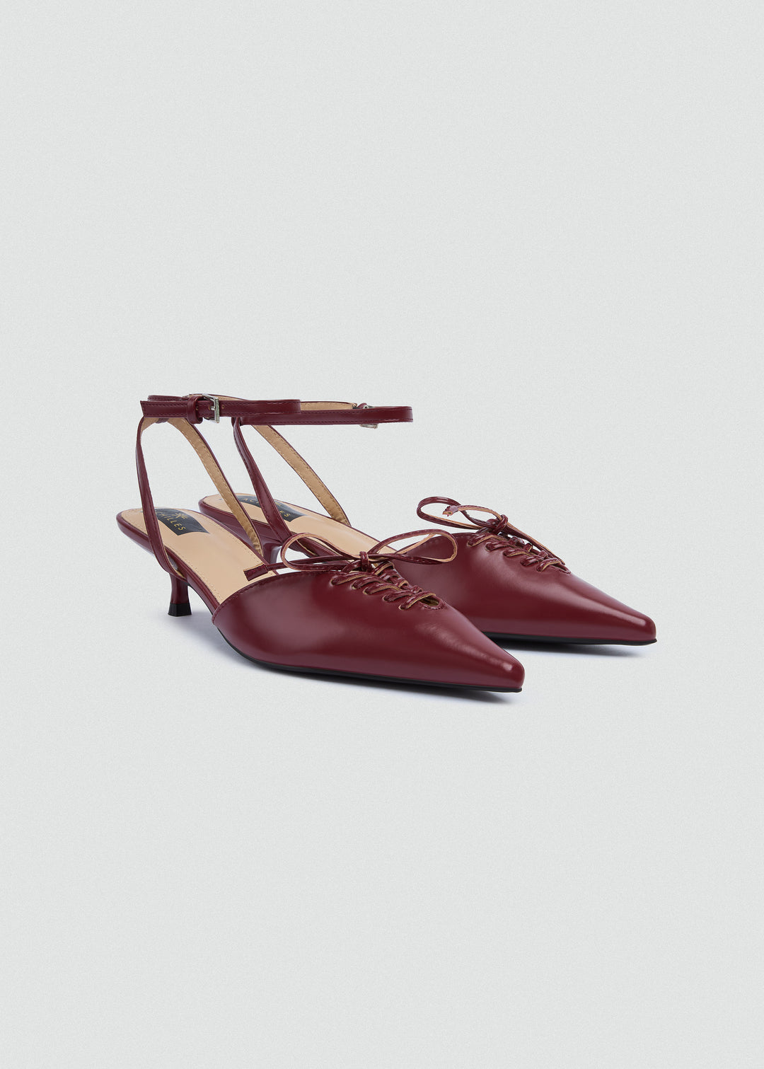 Strappy Lace-Up Kitten Heels - Maroon