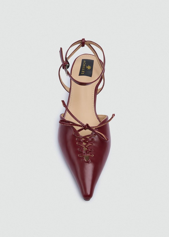 Strappy Lace-Up Kitten Heels - Maroon