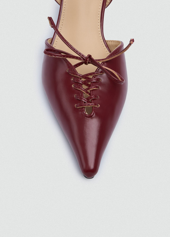 Strappy Lace-Up Kitten Heels - Maroon