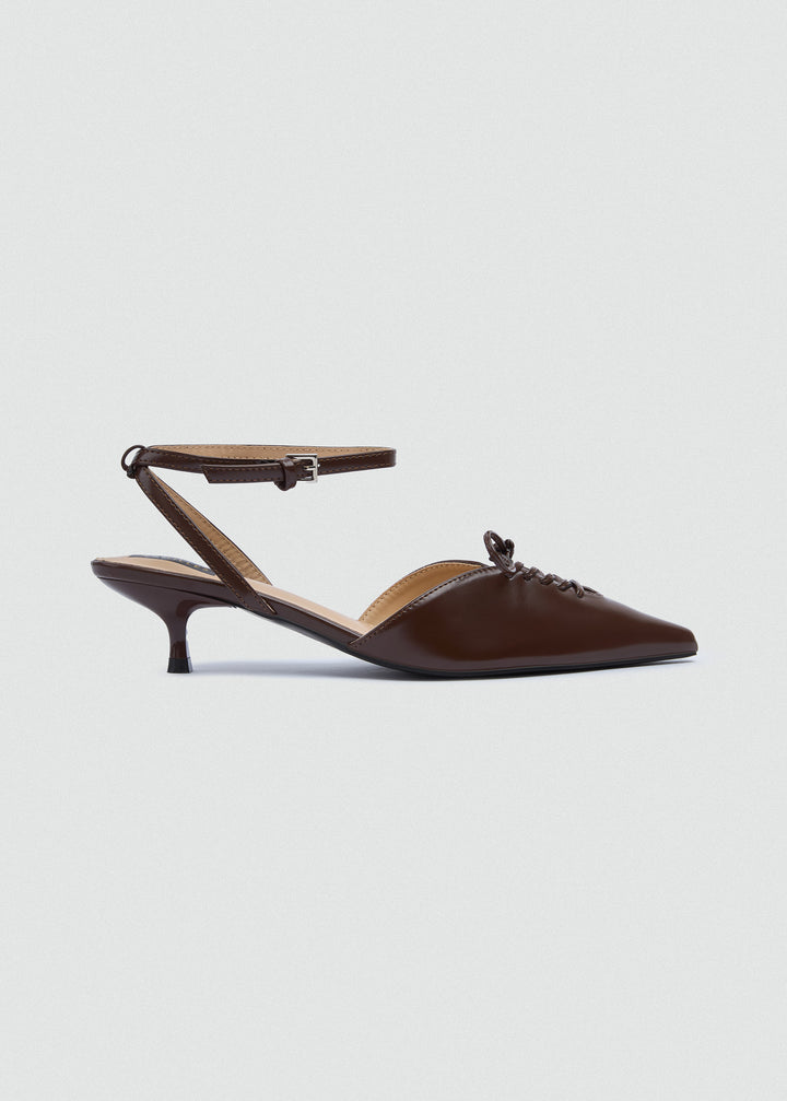 Strappy Lace-Up Kitten Heels - Brown