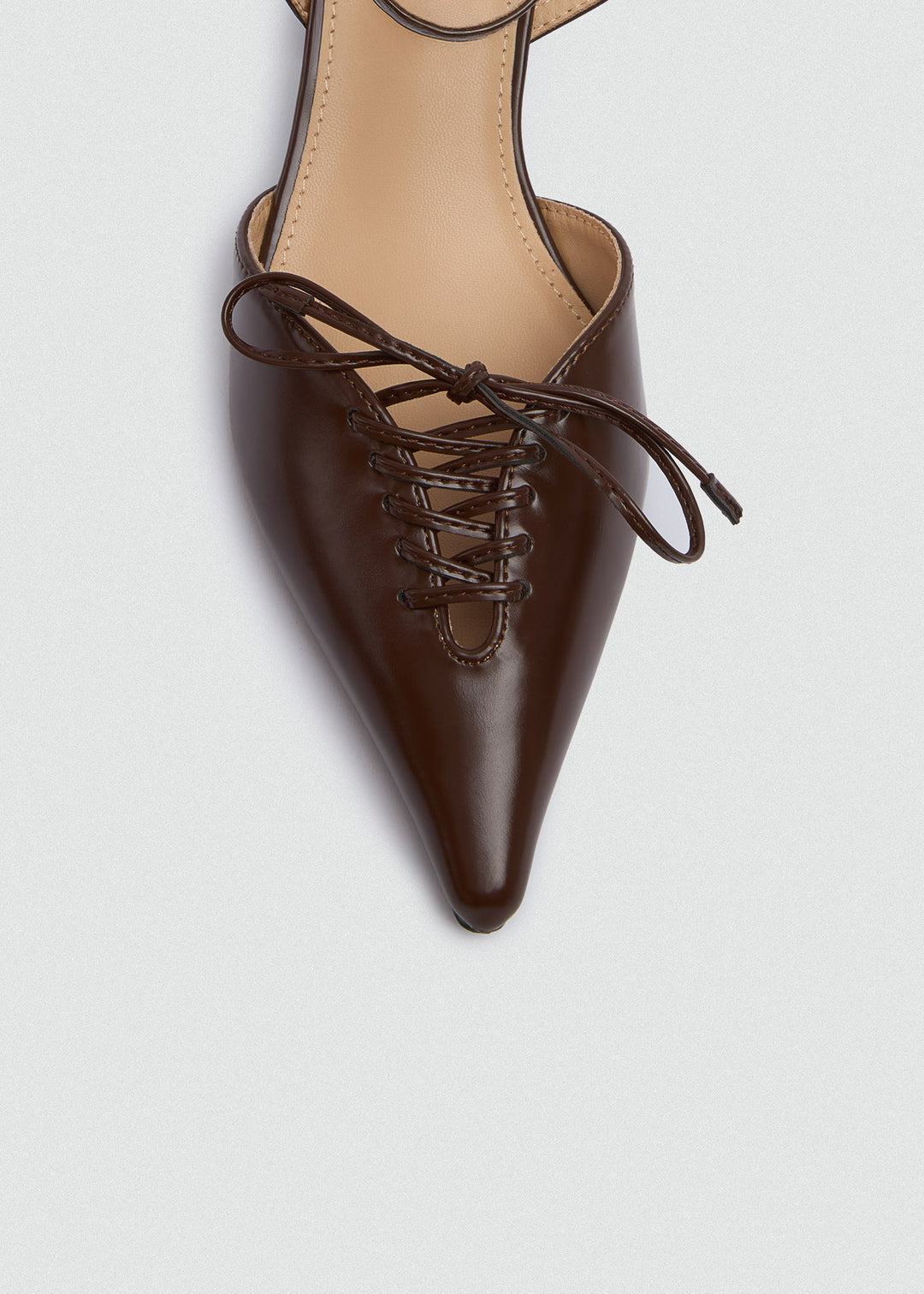 Strappy Lace-Up Kitten Heels - Brown