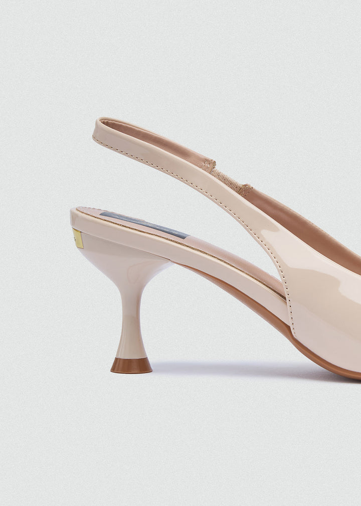 Minimal V-Cut Slingback Kitten Heels - Beige