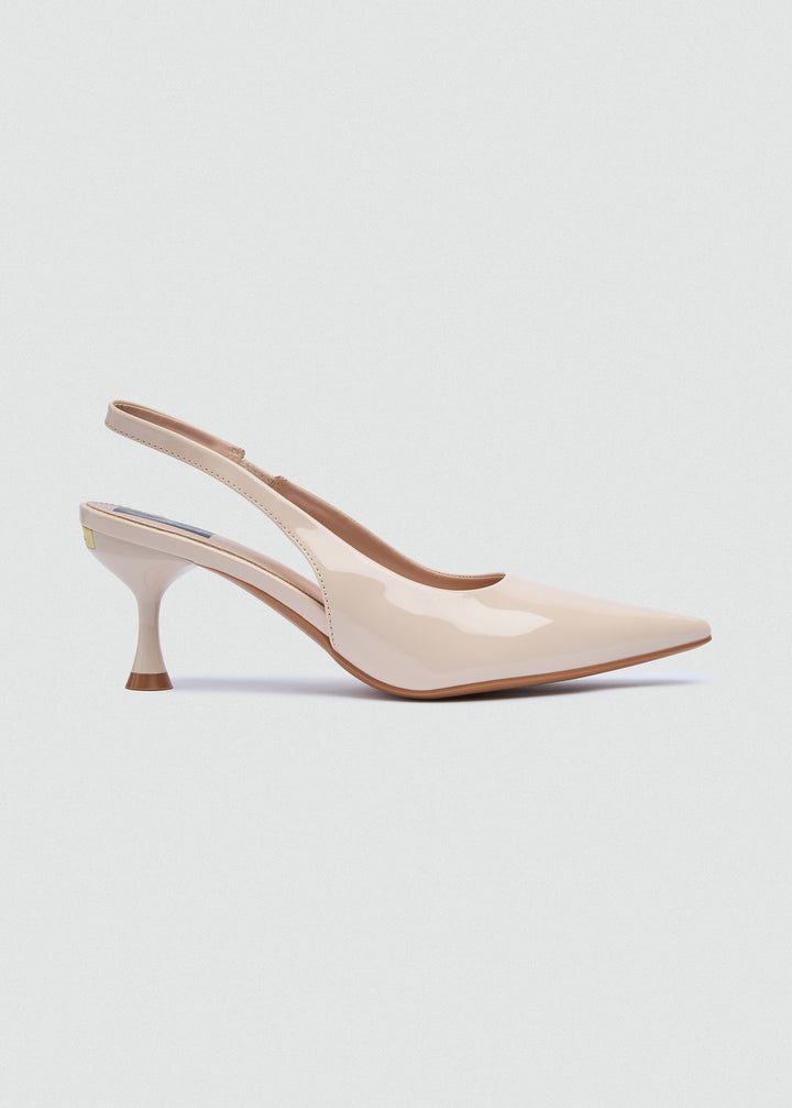 Minimal V-Cut Slingback Kitten Heels - Beige