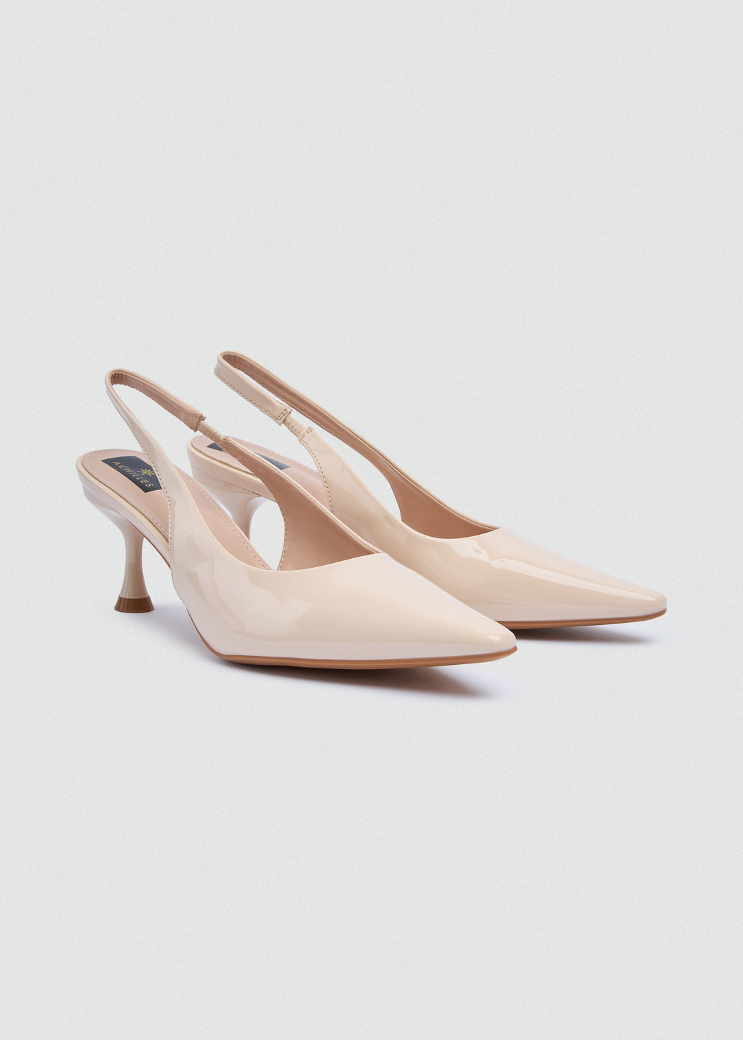 Minimal V-Cut Slingback Kitten Heels - Beige