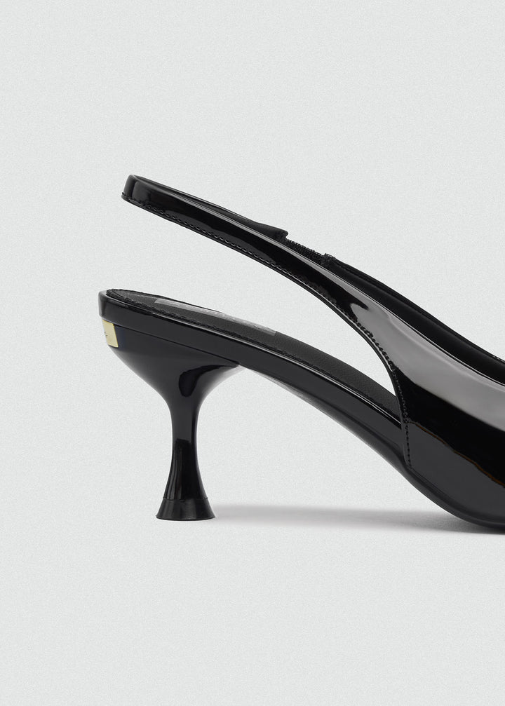Minimal V-Cut Slingback Kitten Heels - Black