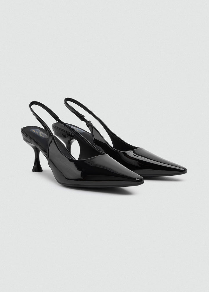 Minimal V-Cut Slingback Kitten Heels - Black