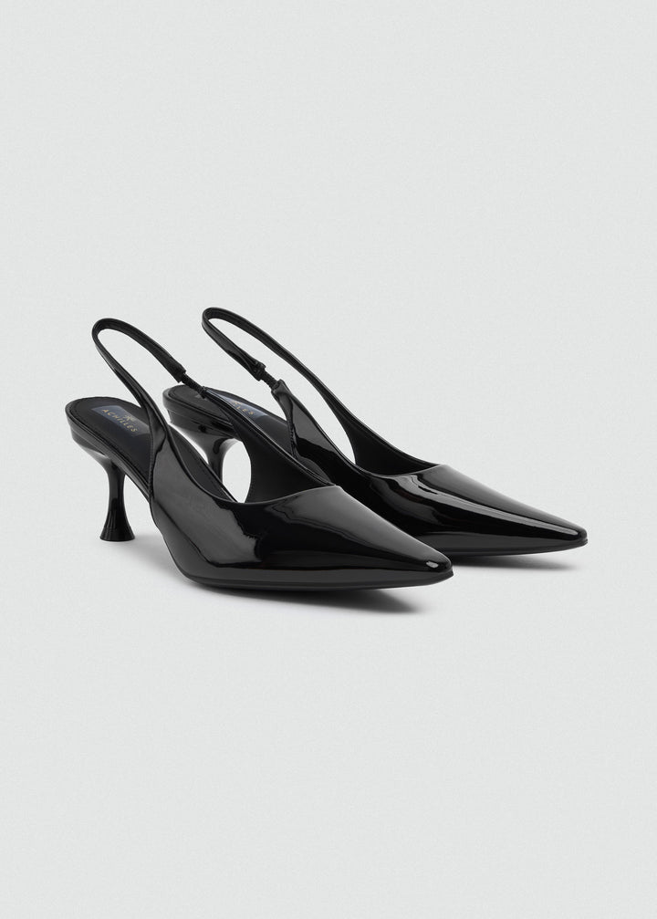 Pointed Slingback Kitten Heels - Patent Leather - Black