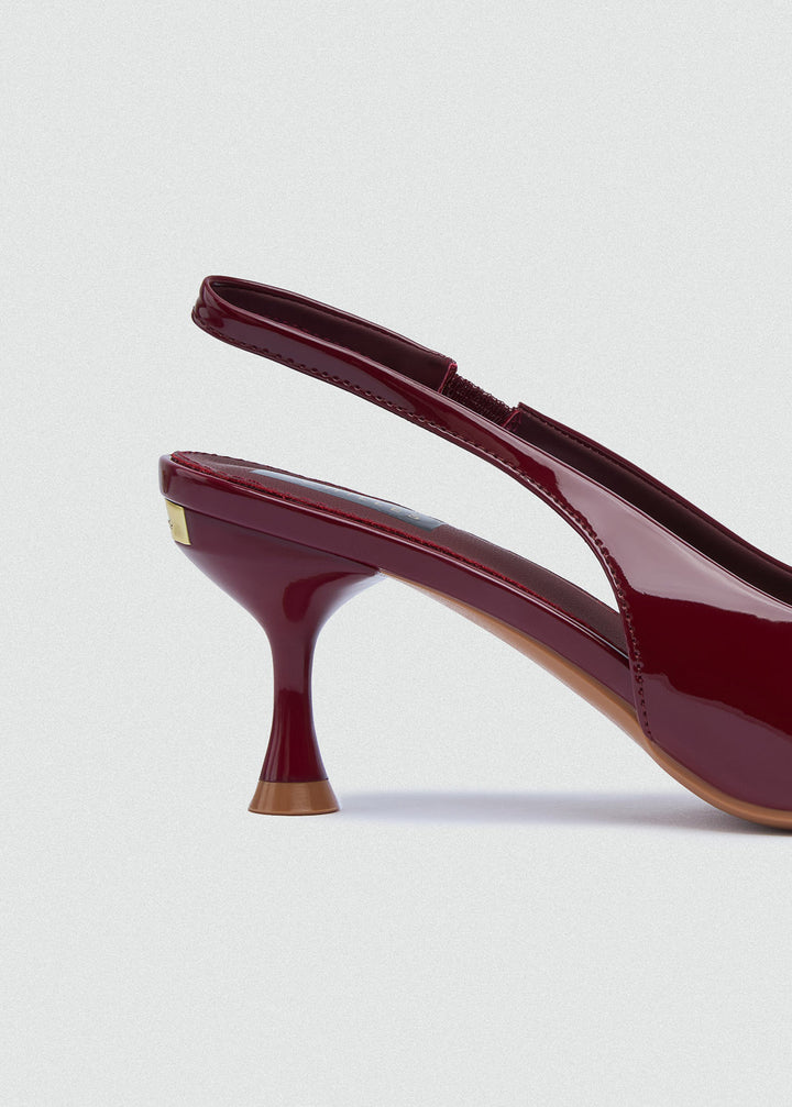 Minimal V-Cut Slingback Kitten Heels - Maroon