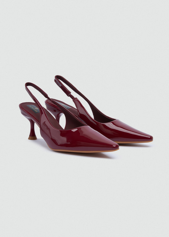 Minimal V-Cut Slingback Kitten Heels - Maroon