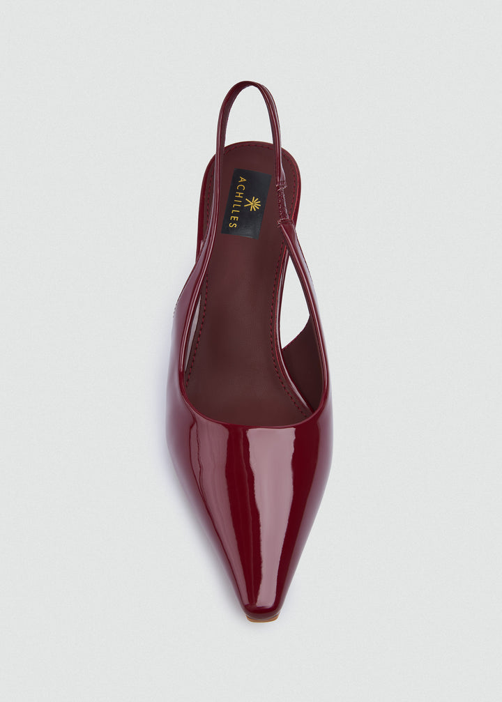 Minimal V-Cut Slingback Kitten Heels - Maroon