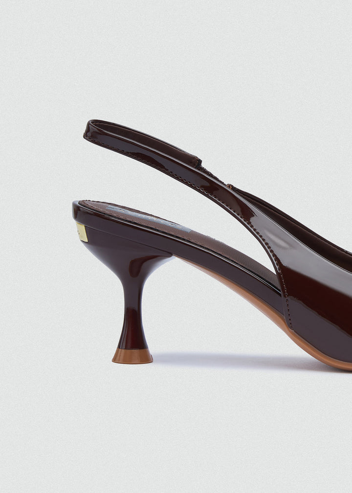 Minimal V-Cut Slingback Kitten Heels - Brown