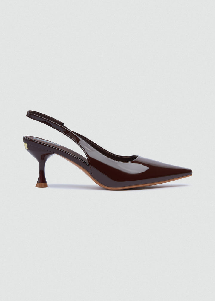 Minimal V-Cut Slingback Kitten Heels - Brown