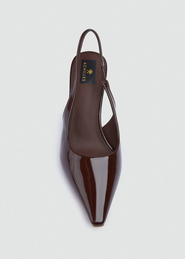 Minimal V-Cut Slingback Kitten Heels - Brown