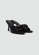 Ruched Buckle Heeled Mules - Satin - Black
