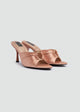 Ruched Buckle Heeled Mules - Satin - Champagne