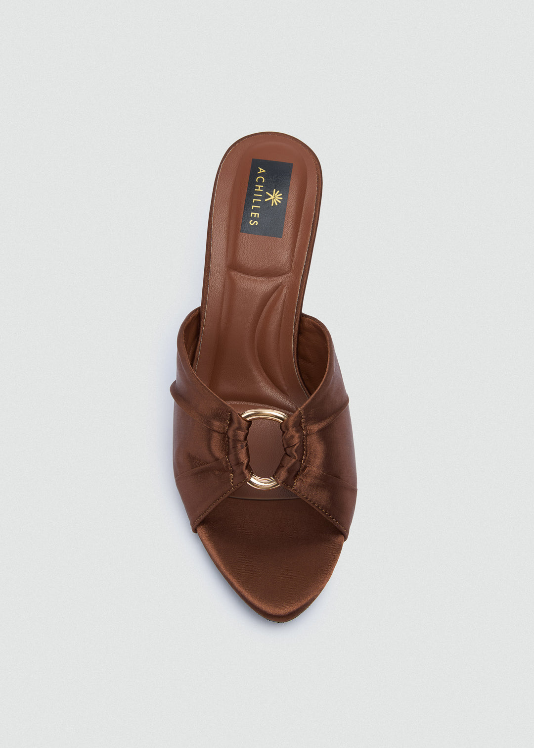 Ruched Buckle Heeled Mules - Satin - Brown