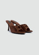 Ruched Buckle Heeled Mules - Satin - Brown