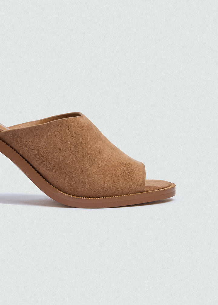 Platform Open-Toe Mules - Faux Suede - Beige