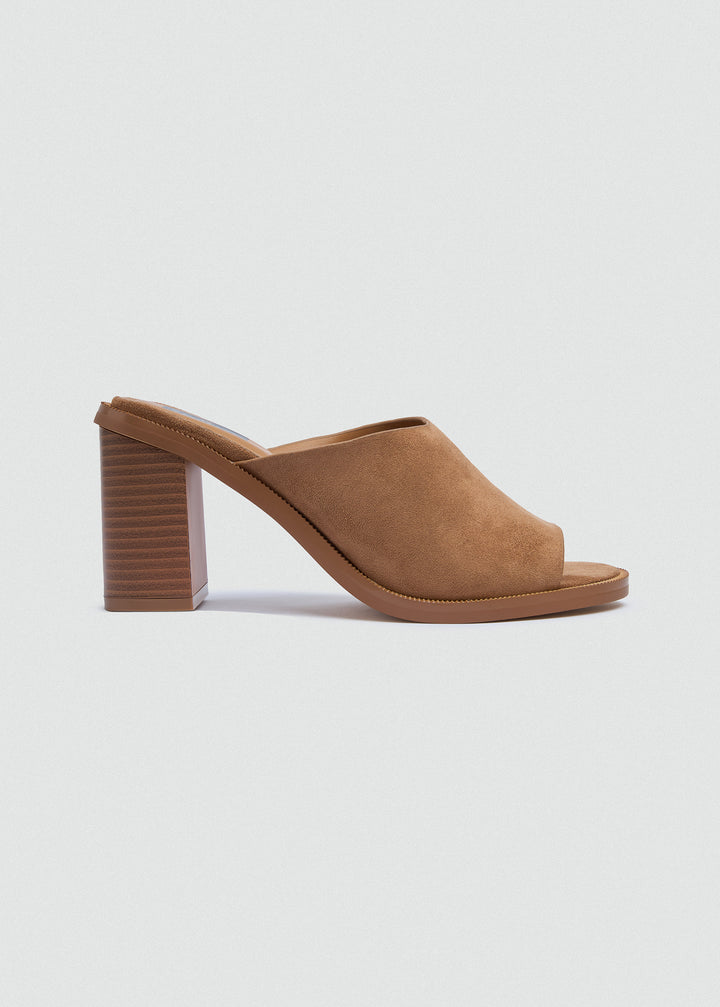 Platform Open-Toe Mules - Faux Suede - Beige