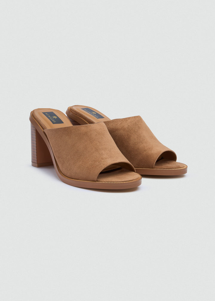 Platform Open-Toe Mules - Faux Suede - Beige