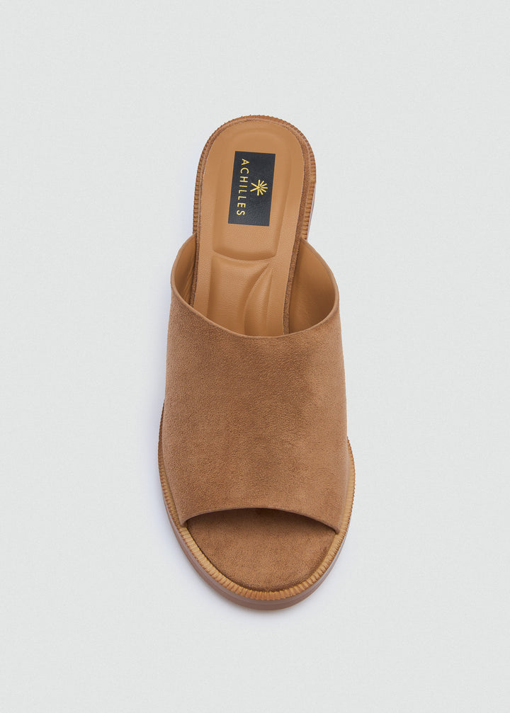 Platform Open-Toe Mules - Faux Suede - Beige