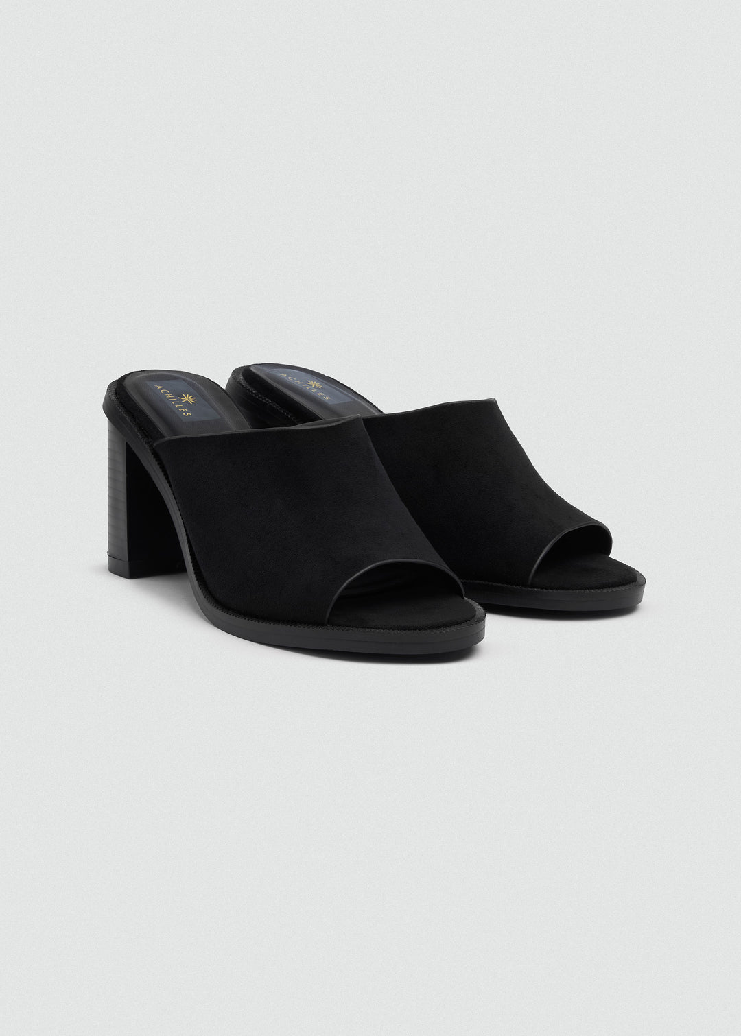 Platform Open-Toe Mules - Faux Suede - Black