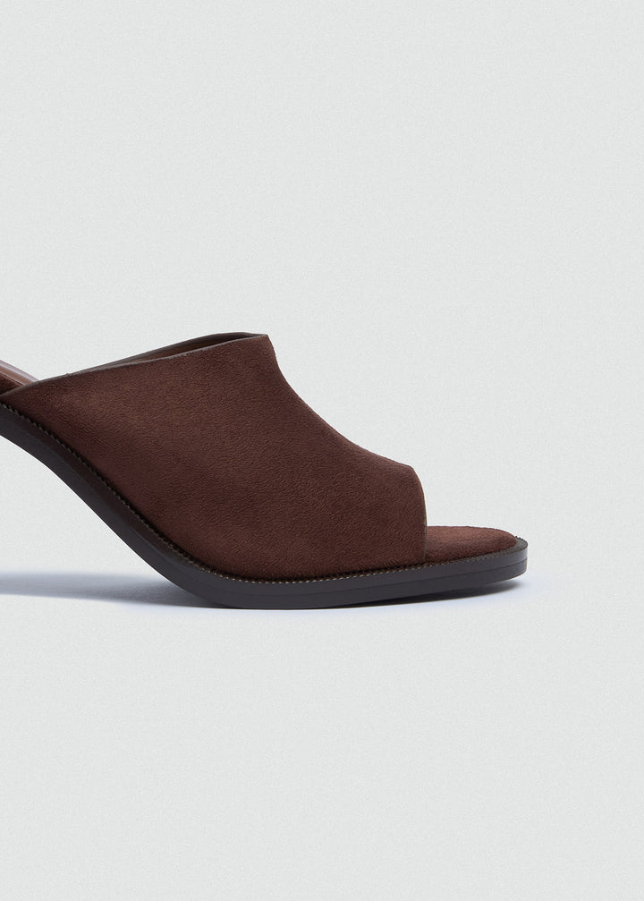 Platform Open-Toe Mules - Faux Suede - Brown