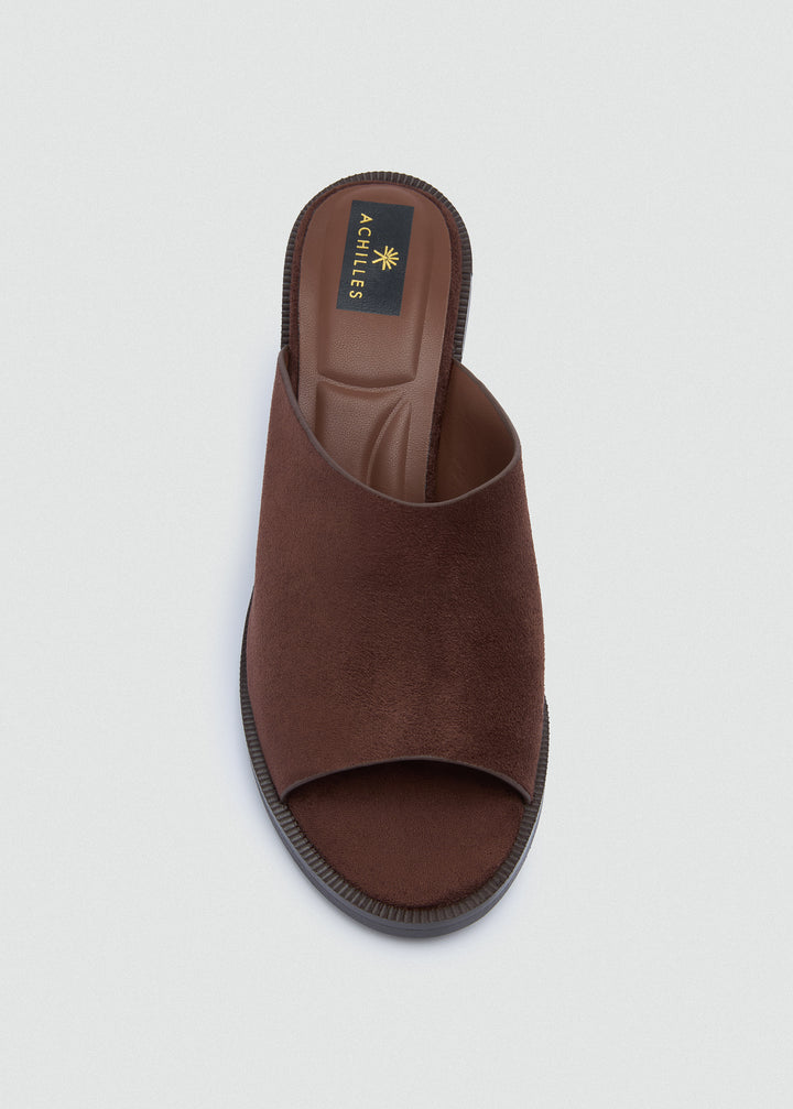 Platform Open-Toe Mules - Faux Suede - Brown