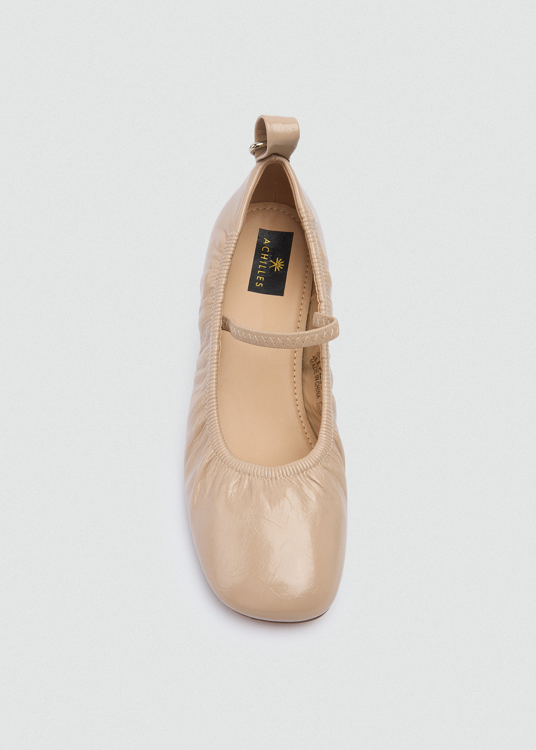 Flared Mary Jane Heels - Crinkled Patent Leather - Beige