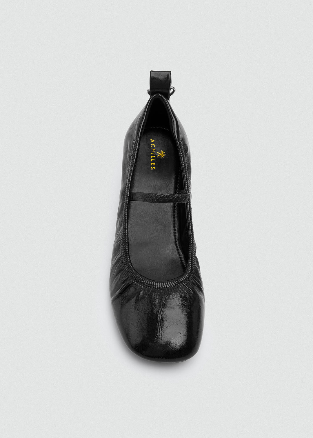 Flared Mary Jane Heels - Crinkled Patent Leather - Black