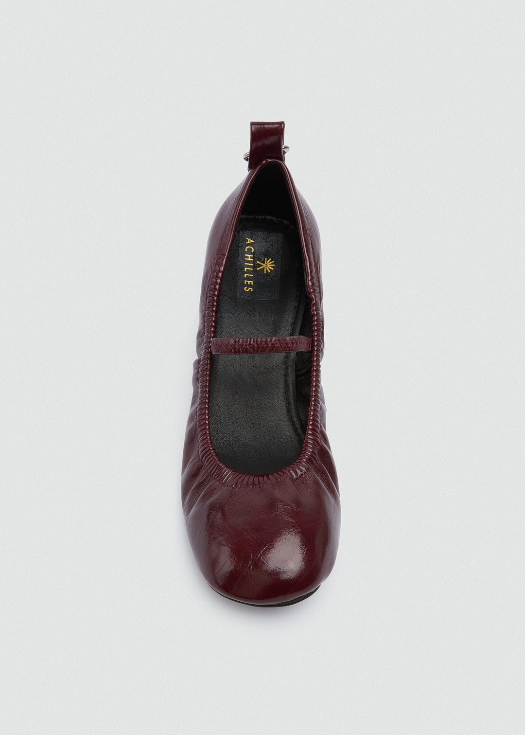 Flared Mary Jane Heels - Crinkled Patent Leather - Maroon