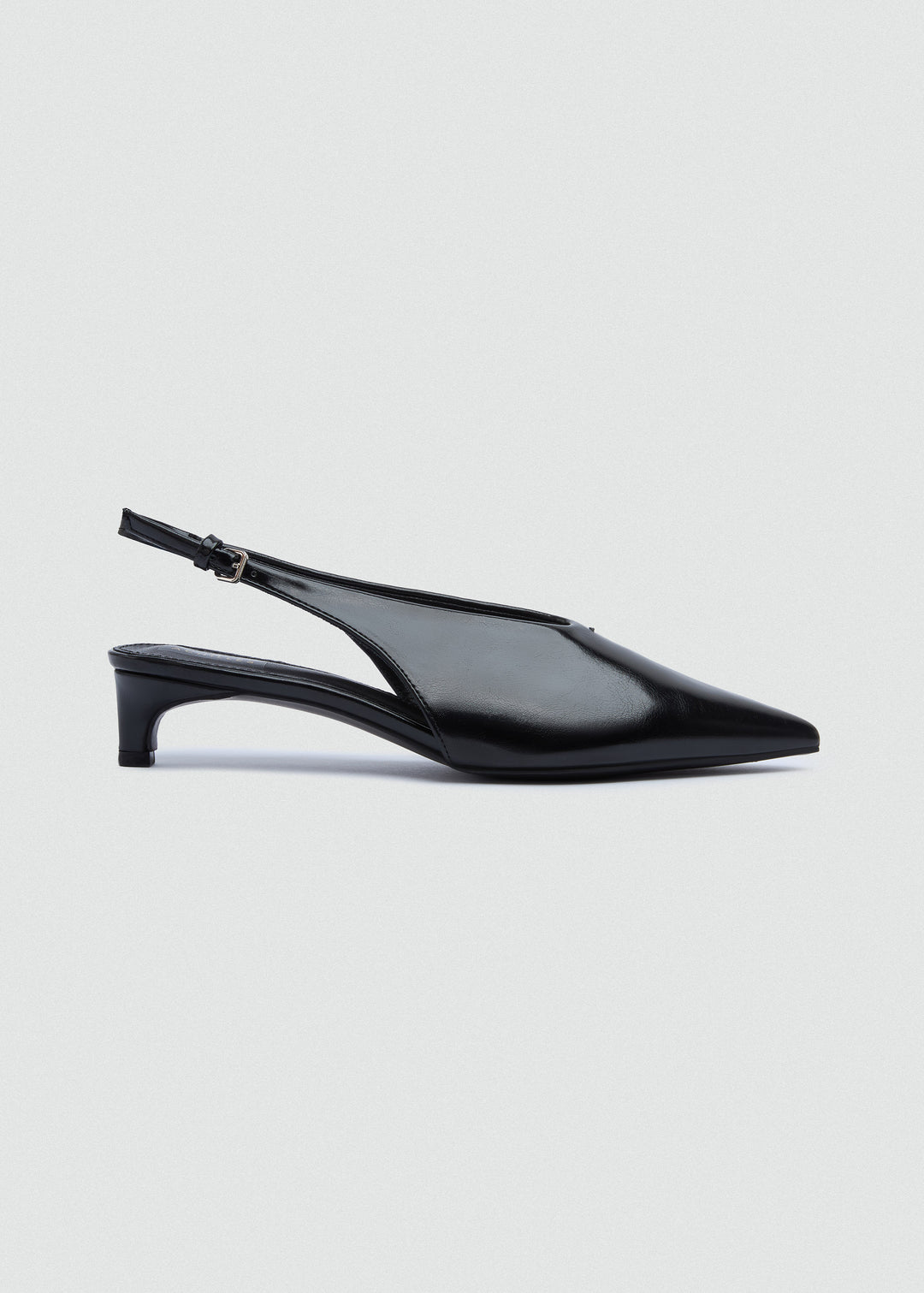 Pointed Slingback Kitten Heels - Patent Leather - Black
