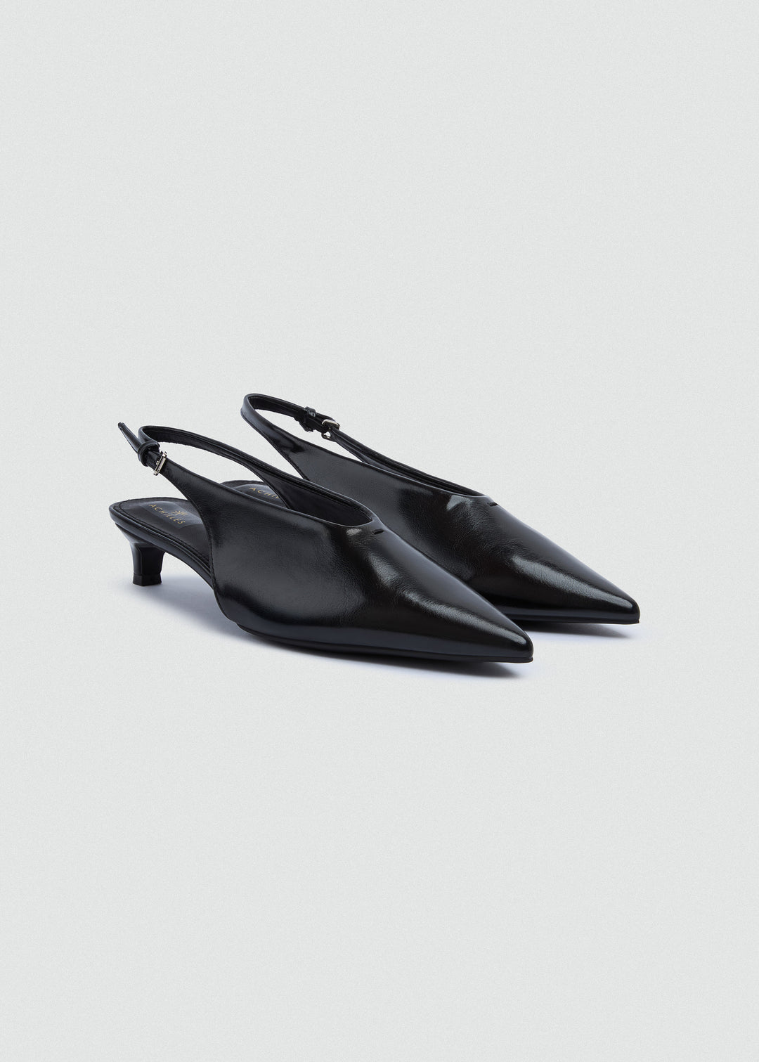 Pointed Slingback Kitten Heels - Patent Leather - Black