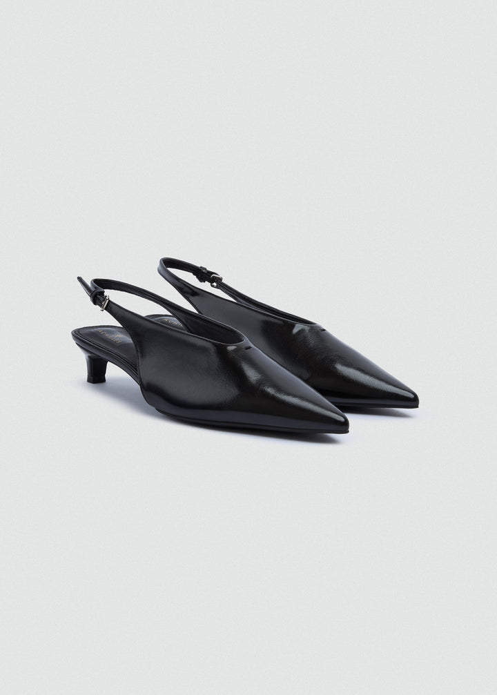 Minimal V-Cut Slingback Kitten Heels - Black