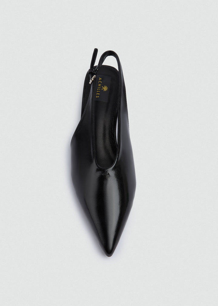 Pointed Slingback Kitten Heels - Patent Leather - Black