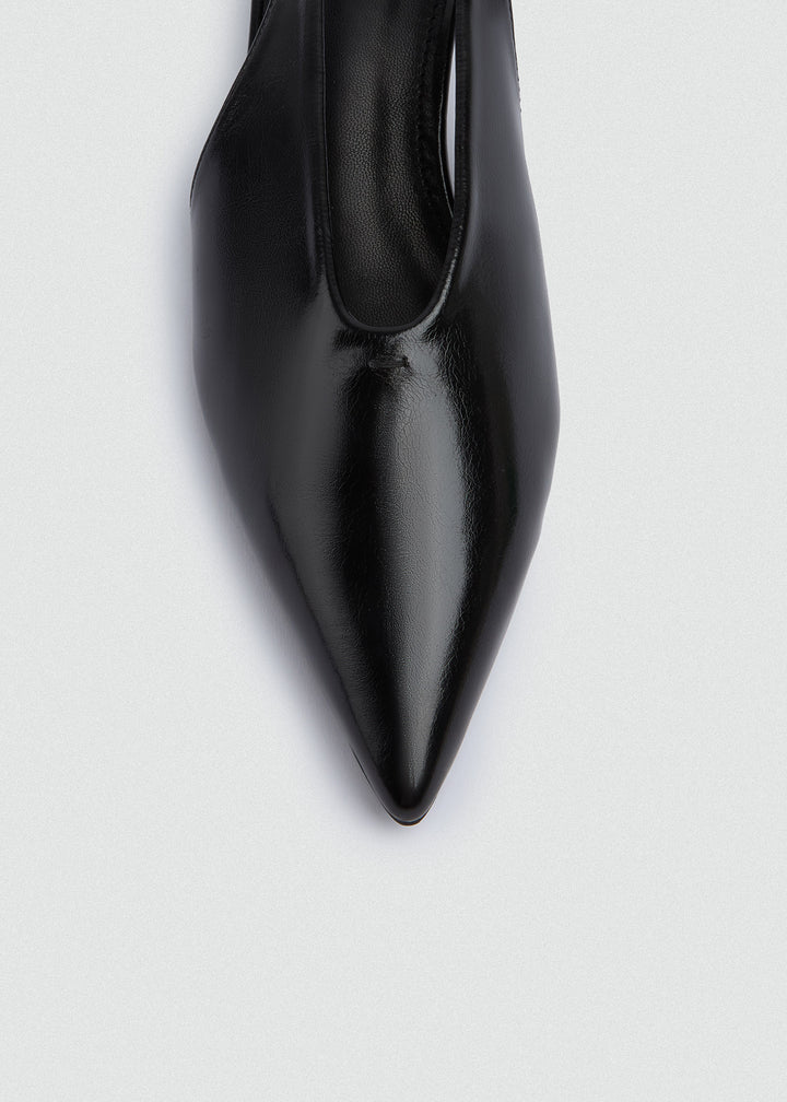 Pointed Slingback Kitten Heels - Patent Leather - Black